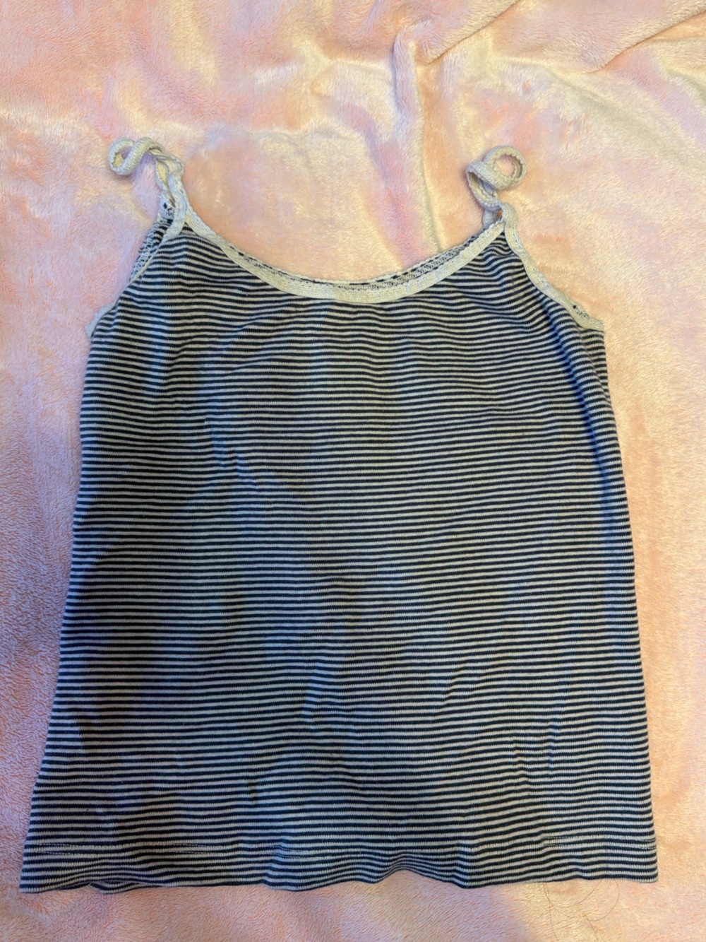 Brandy Melville Striped Navy and White Tank Top with Lace Trim